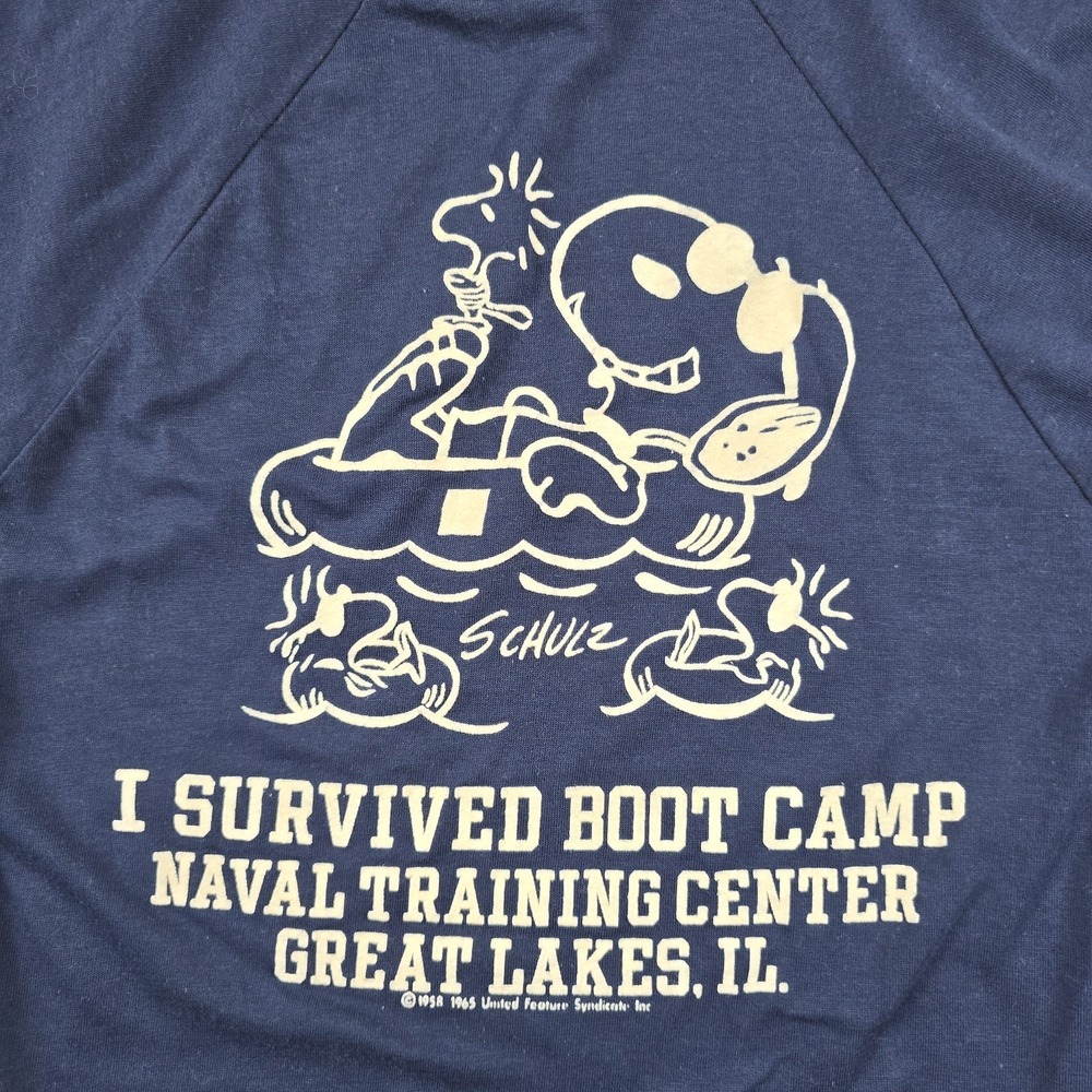 Snoopy US Navy I Survived Boot Camp Shirt Blue Men's Size Medium Peanuts Vintage - Picture 2 of 7